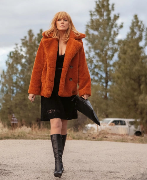 Beth Dutton Orange Fur Coat Yellowstone S1 E6