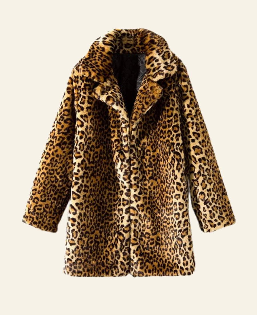 Beth Dutton Yellowstone eopard print coat on a beige background