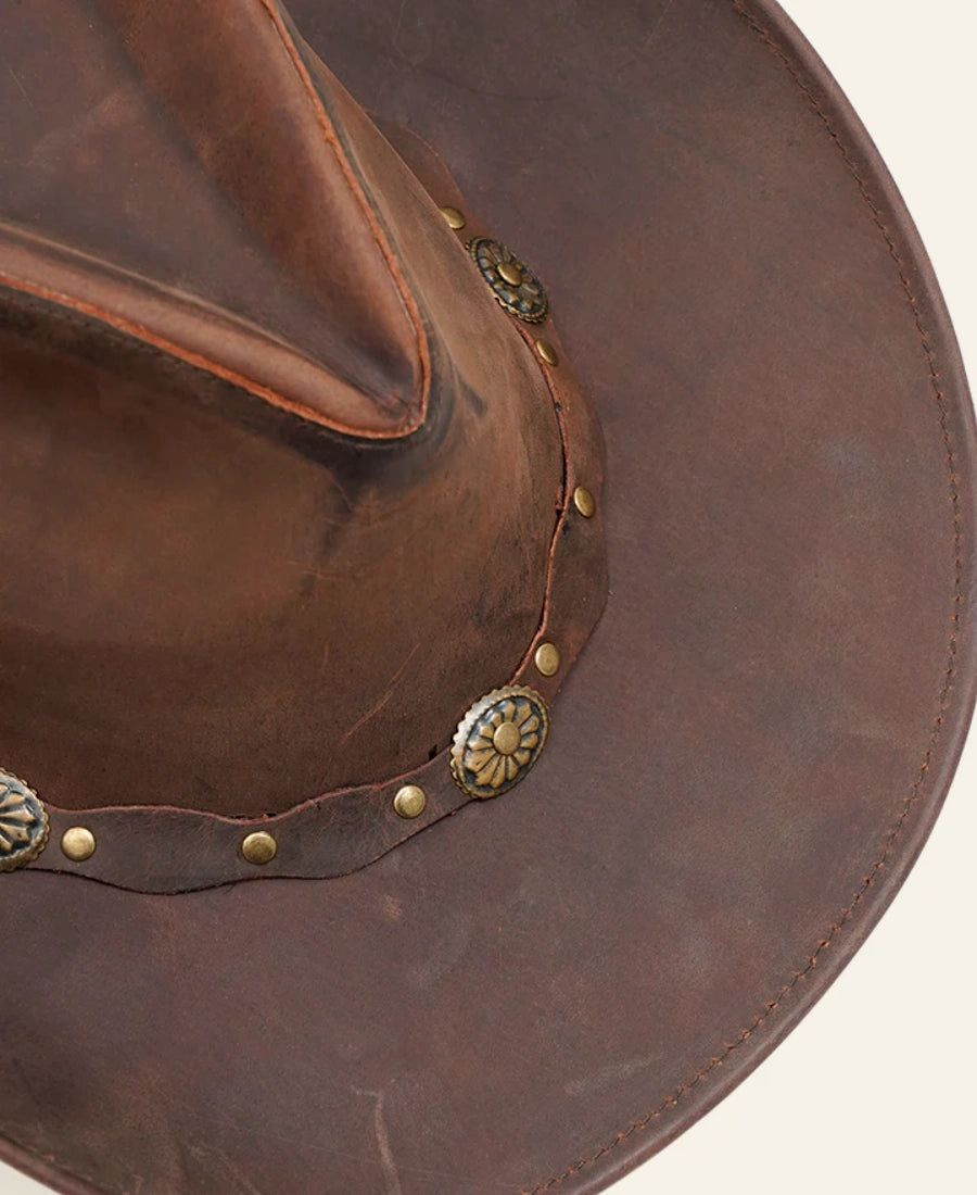 Rustic Rancher Brown Leather Cowboy Hat