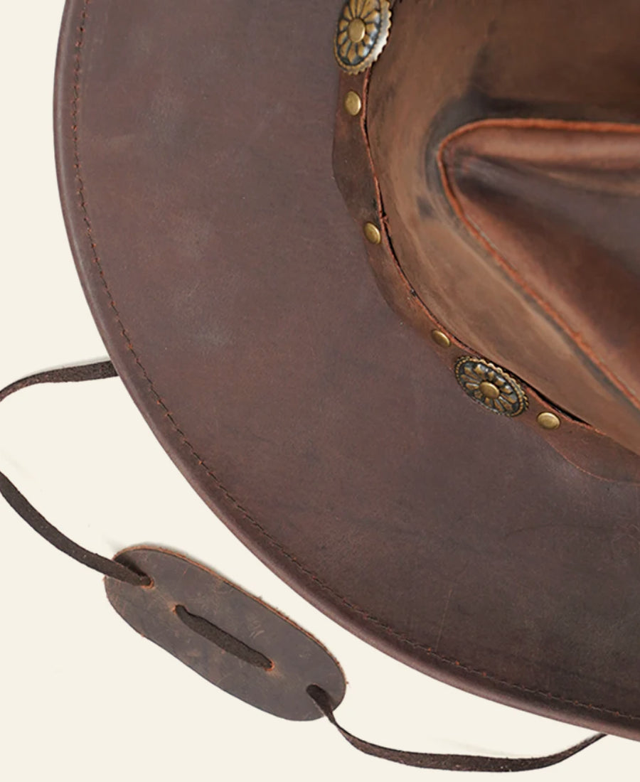 Rustic Rancher Brown Leather Cowboy Hat