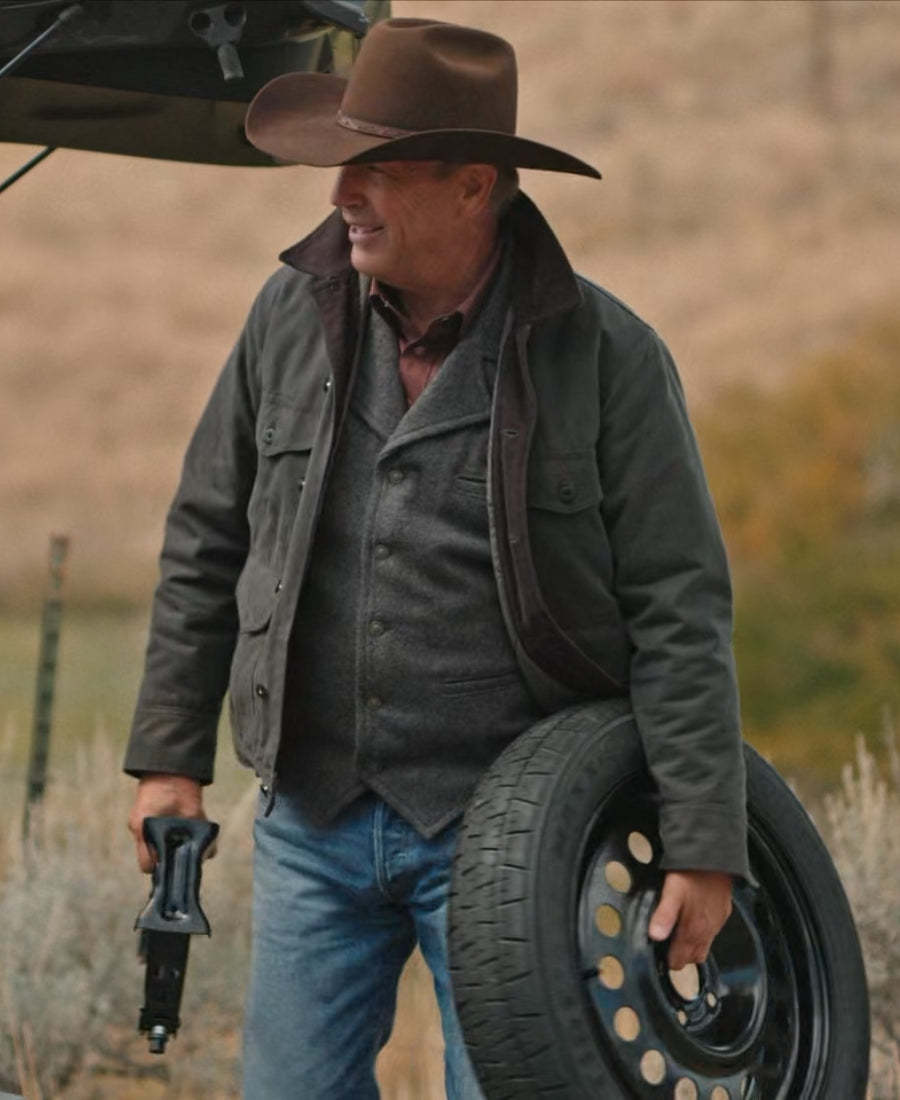 Yellowstone John Dutton Grey Cotton Western Jacket