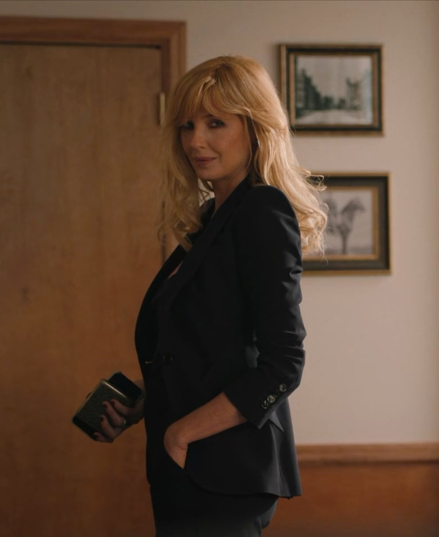 Beth dutton Yellowstone signature black blazer side pose image.