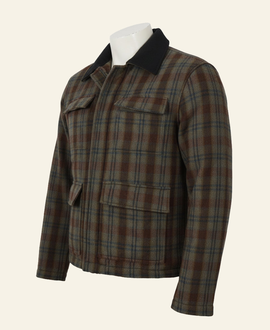 Plaid jacket on a mannequin against yellowstone