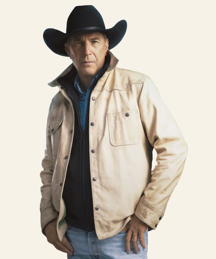 Yellowstone John Dutton White & Cream Leather Jacket