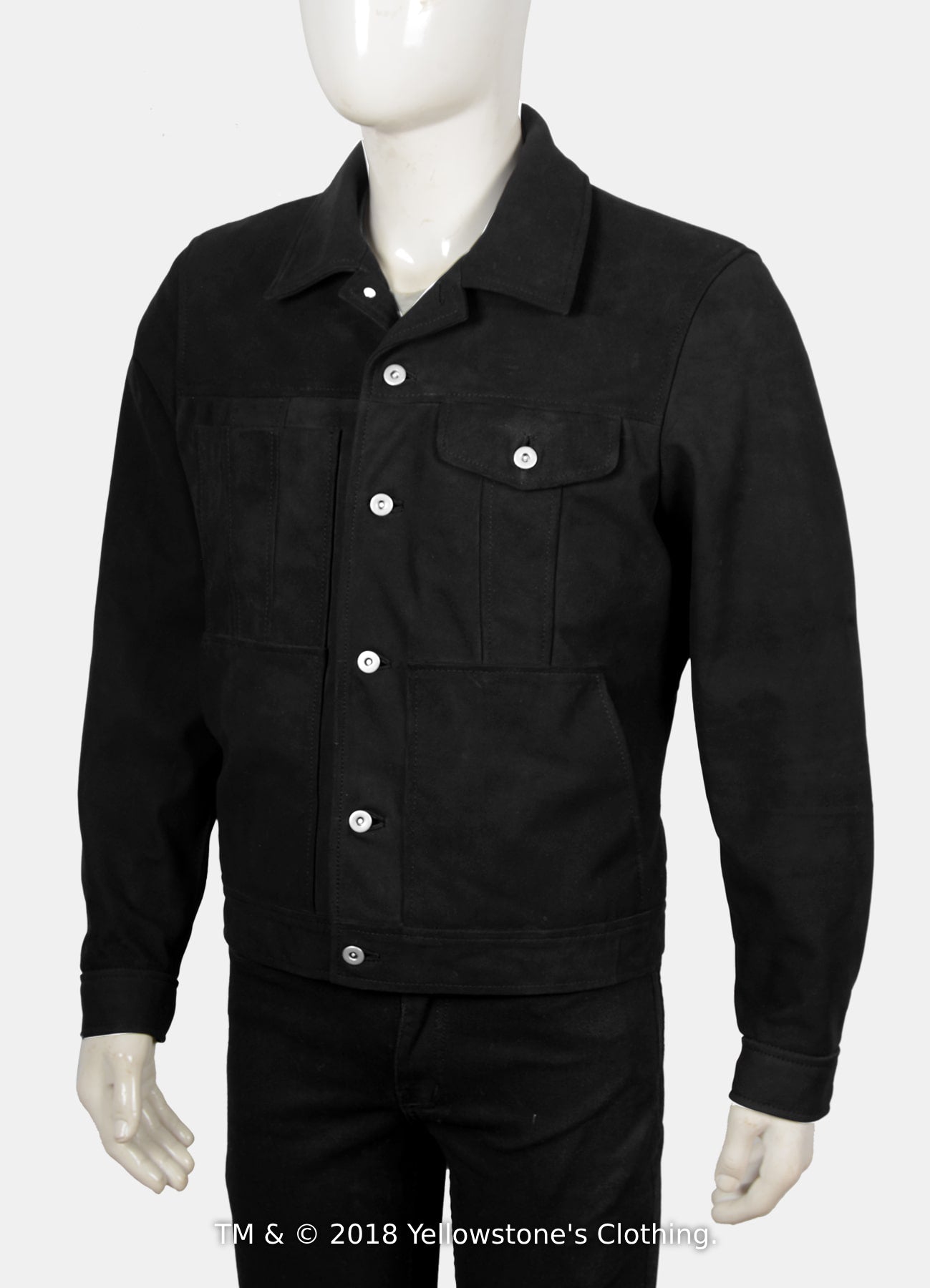 Rip Wheeler Black jacket on a mannequin against a white background front view