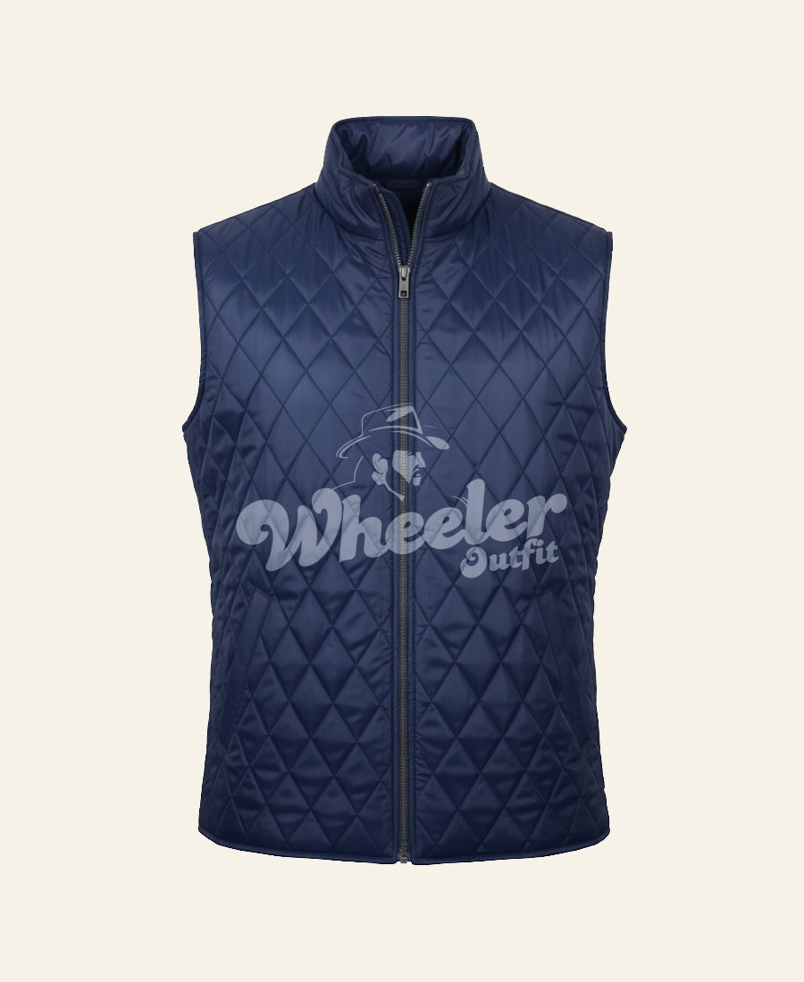 Navy quilted vest with 'John Dutton' front image 