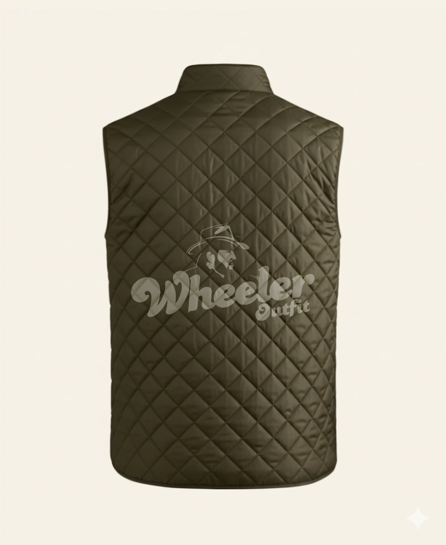 yellowstone john dutton vest Quilted vest with 'Wheeler Outfitters' Back Side.