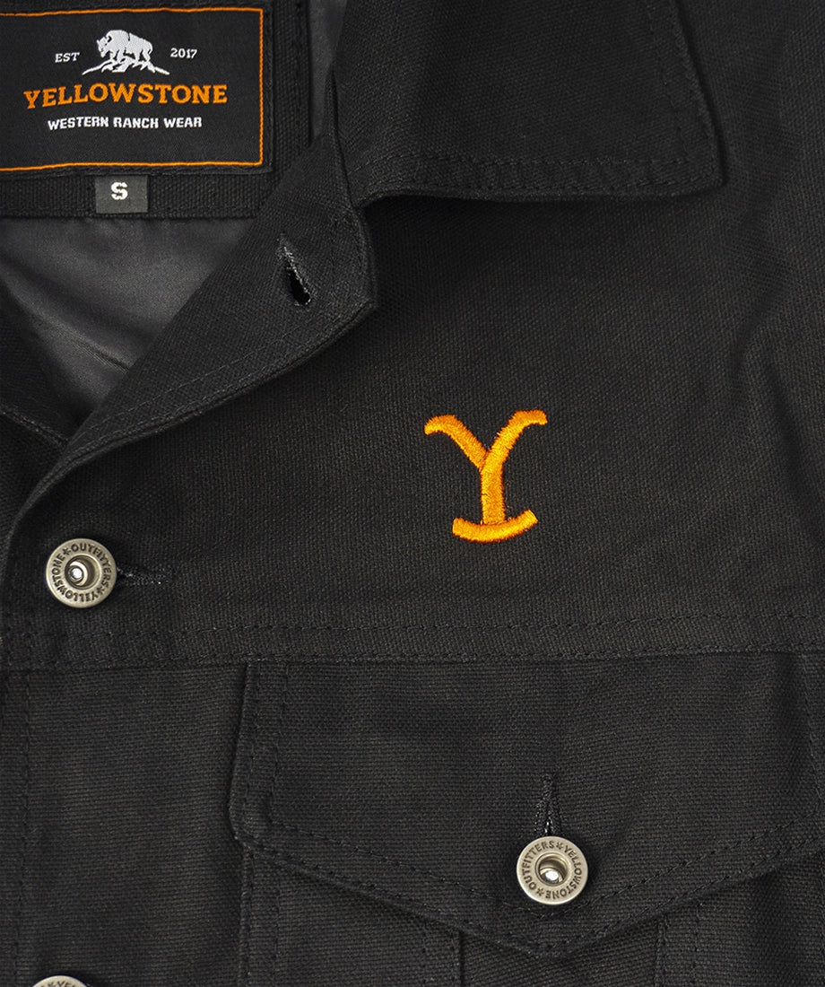 Rip Wheeler Black jacket with yellow embroidered 'Y' logo and Yellowstone branding.