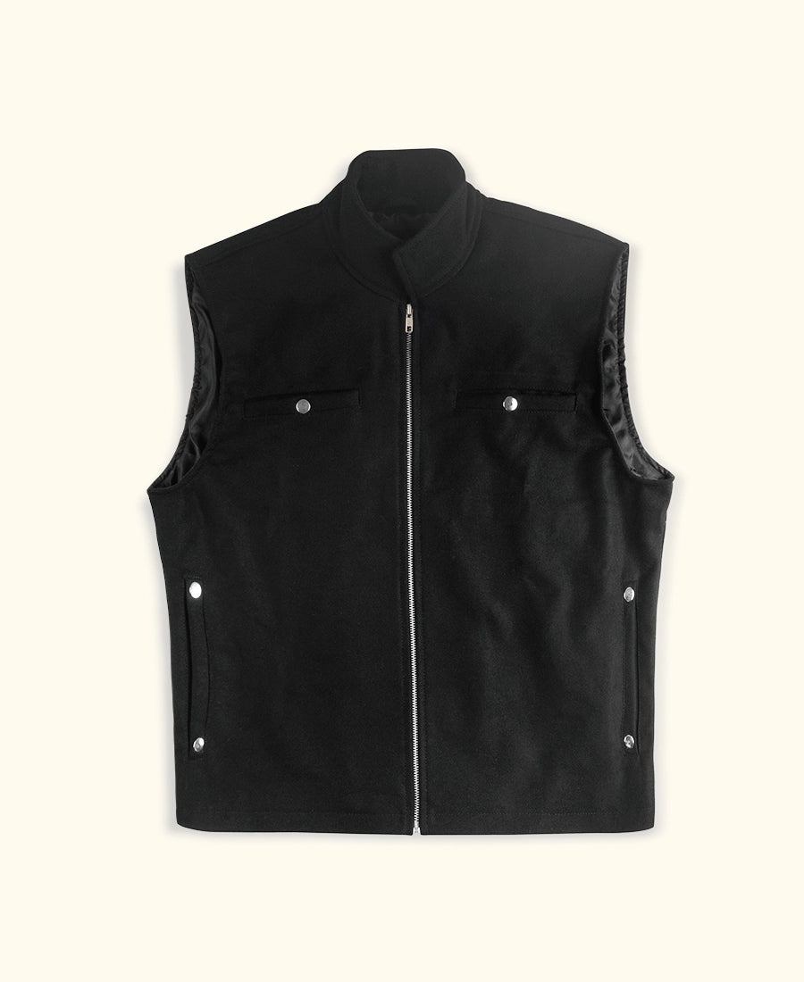 Yellowstone Rip Wheeler black vest with silver buttons on a white background