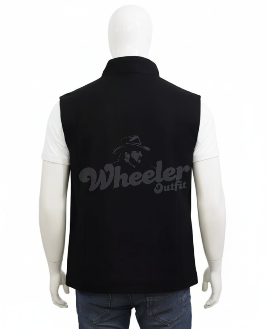 Yellowstone rip wheeler Black vest Back side on a mannequin against a white background 