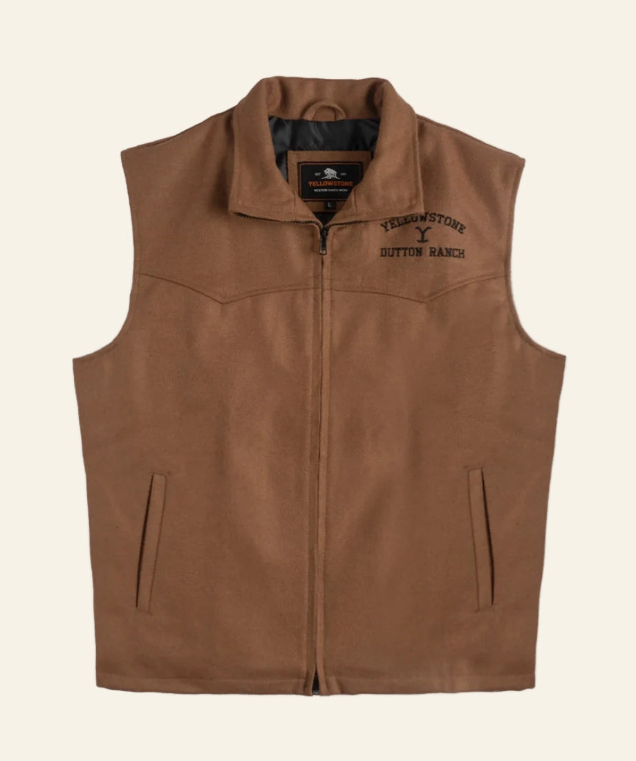 Brown vest with 'Yellowstone Sutton Ranch' branding front image