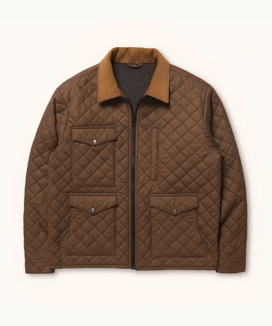 Yellowstone John Dutton Coffee Brown Quilted Western Jacket