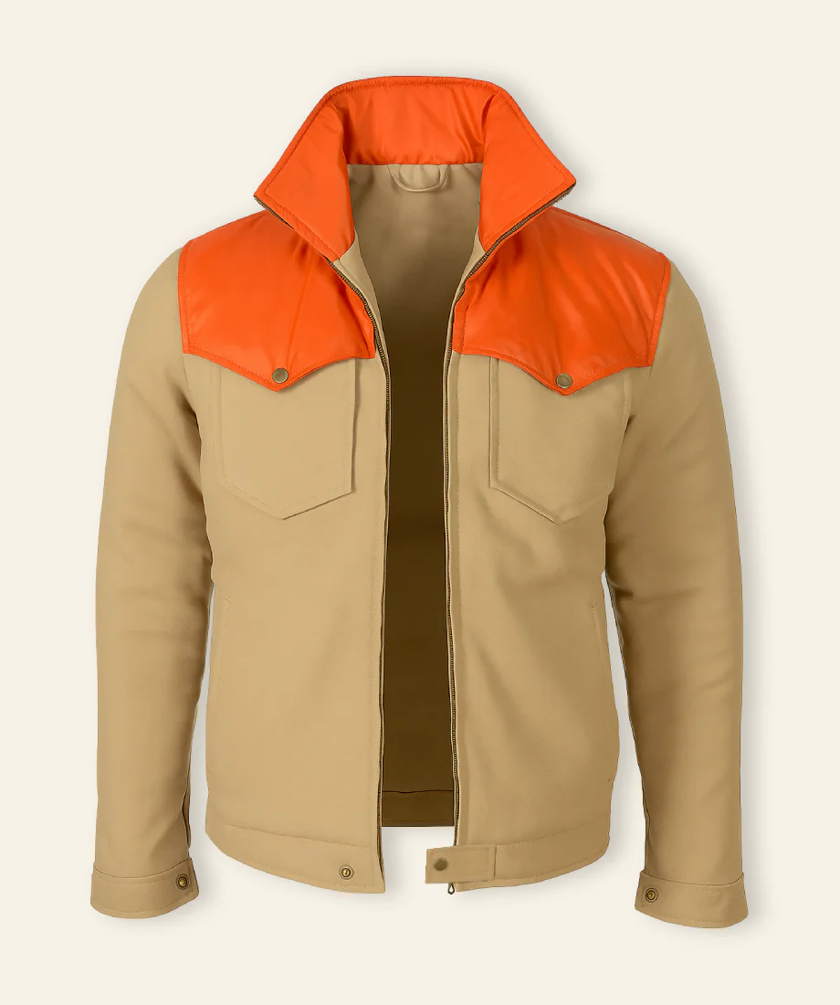 john dutton beige and orange cotton jacket front