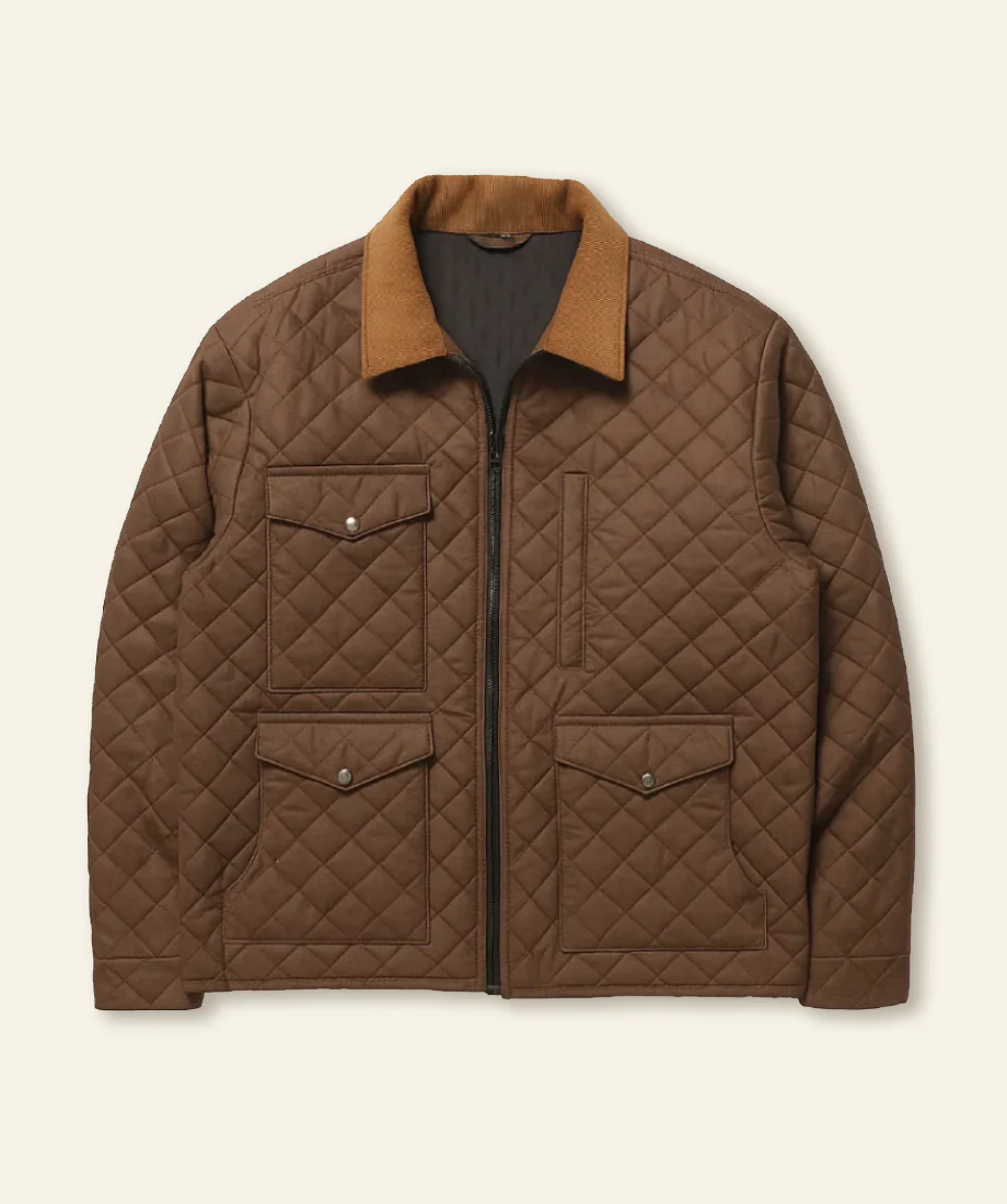 yellowstone john dutton brown quilted western jacket front
