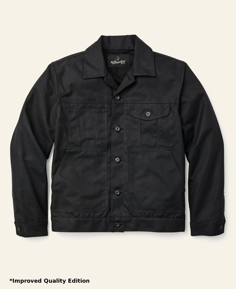 Rip Wheeler Black jacket Without Yellowstone Logo on a beige background with 'Improved Quality Edition' text.