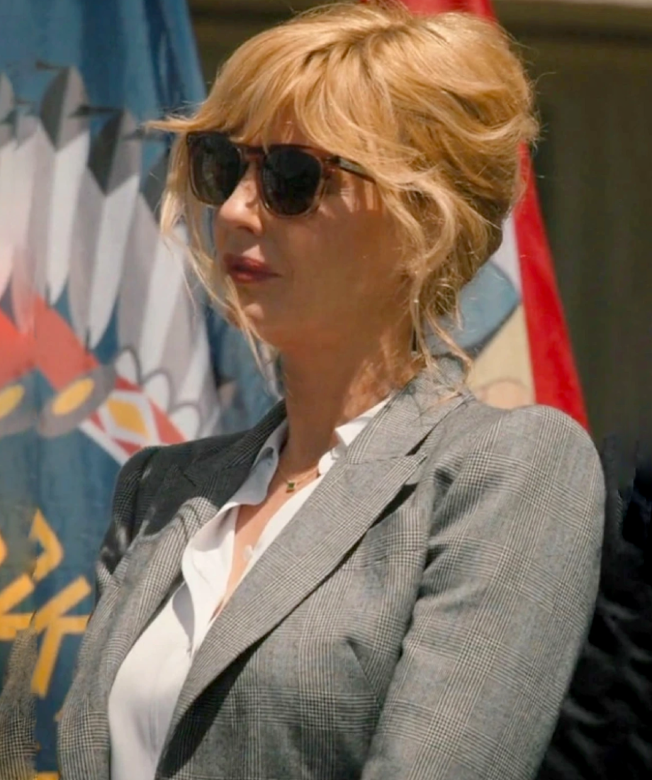Woman wearing sunglasses and a gray blazer Beth Dutton Wear Blazer..