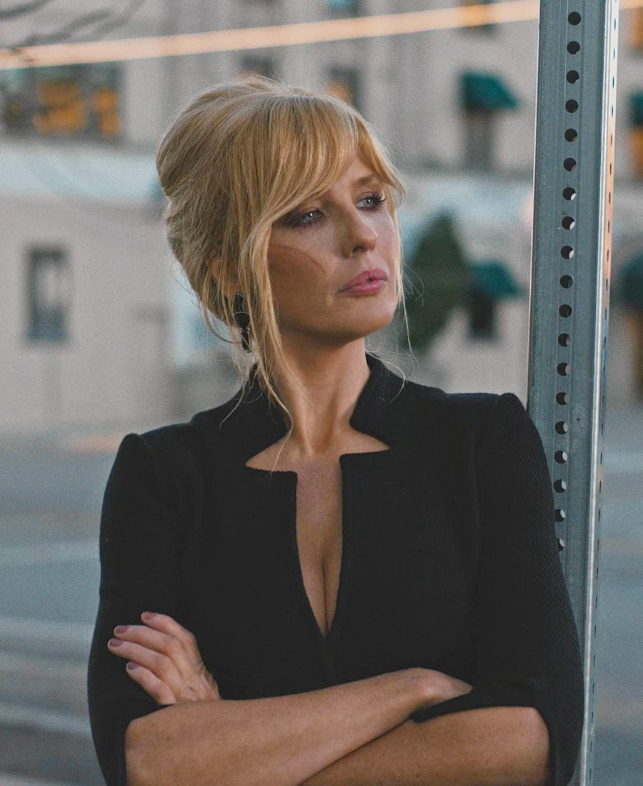 Beth Dutton outfit standing with arms crossed Black Notch Neck