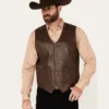 Bedrock Mens Brown Button Down Leather Vest