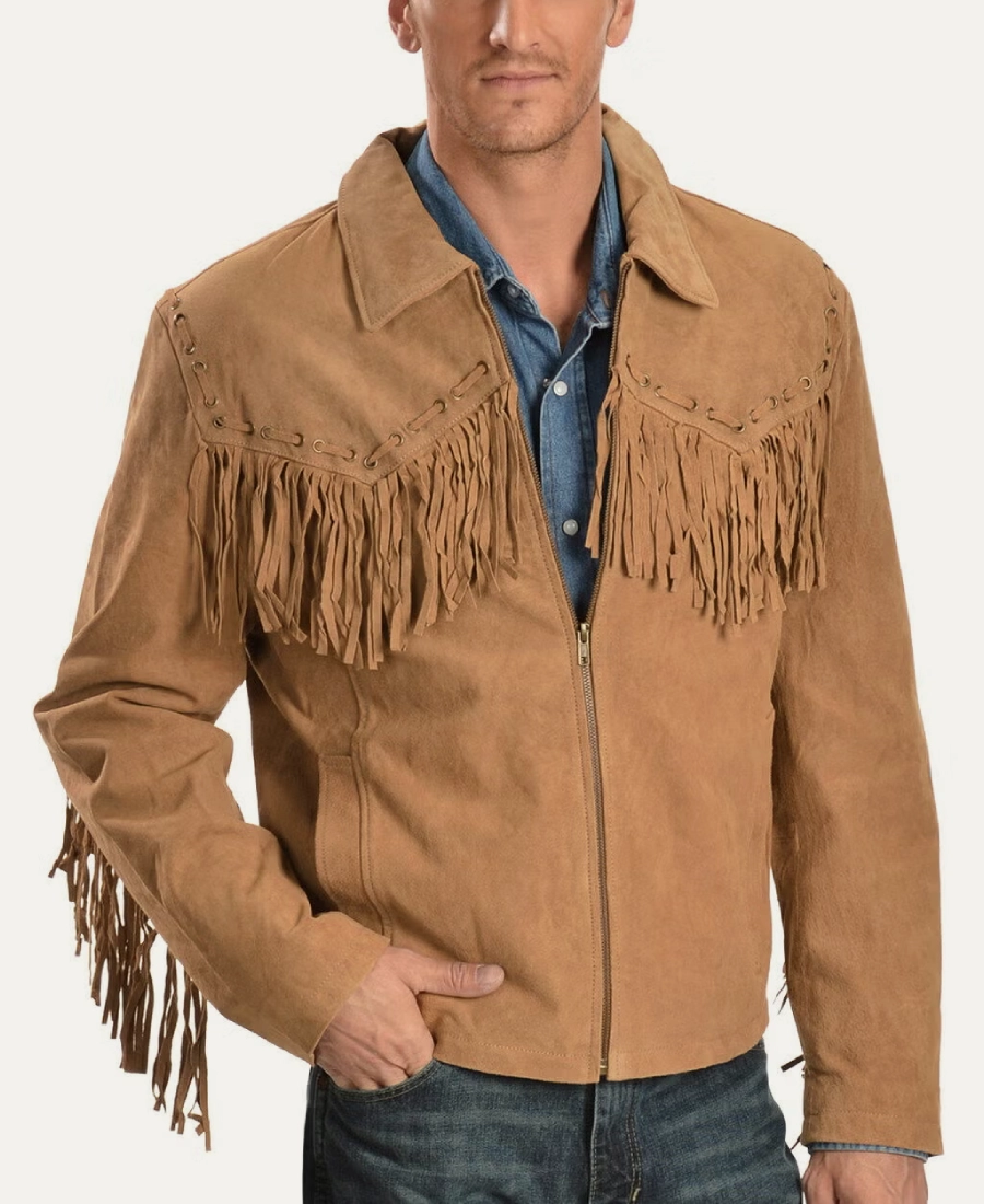 Bison Mens Boar Suede Fringe Jacket