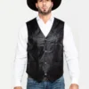 Bronco Mens Lambskin Western Black Leather Vest