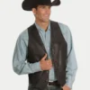 Buckaroo Mens Whipstitch Black Lamb Leather Vest