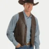 Buckaroo Mens Whipstitch Brown Lamb Leather Vest
