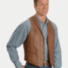 Buckaroo Mens Whipstitch Tan Lamb Leather Vest