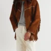 Cowboy Mens Suede Fringe Jacket with Silver Eyelet Accents