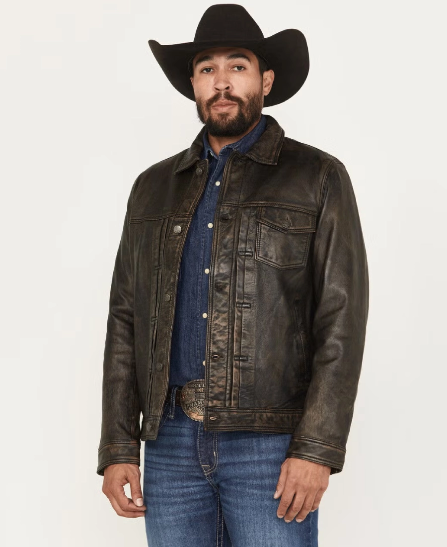 Dustbowl Mens Distressed Leather Trucker Jacket