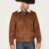 Edward Mens Rust Brown Suede Bomber Jacket with Sherpa Collar