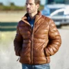 Highlands Mens Cognac Quilted Leather Jacket