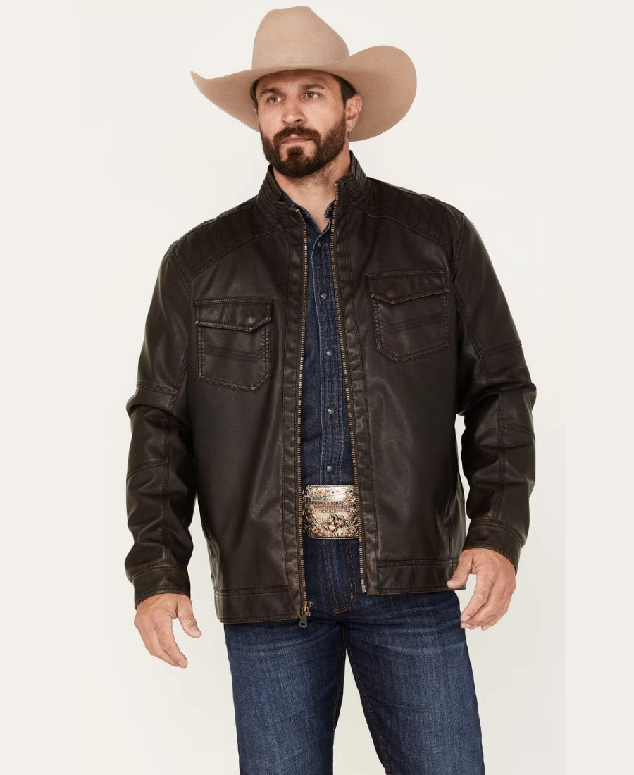 Houston Mens Distressed Leather Moto Jacket