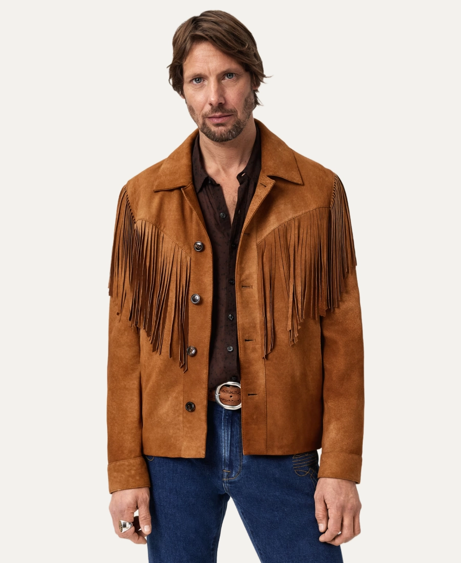 Mens Hand Cut Suede Fringe Jacket