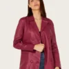 Mulberry Womens Double Breasted Burgundy Leather Blazer
