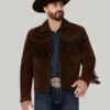 Night Hawk Mens Cowboy Suede Fringe Jacket