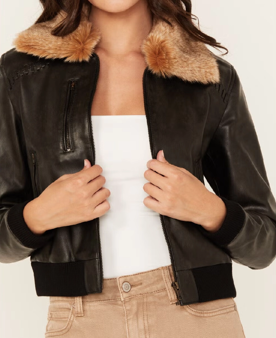 Noir Womens Leather Bomber Jacket