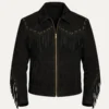 Raven Shadow Black Mens Suede Fringe Jacket