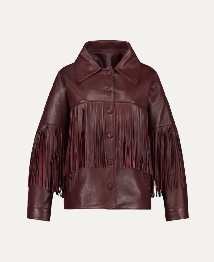 Regent Burgundy Leather Fringe Jacket