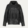 Regent Womens Black Leather Fringe Jacket