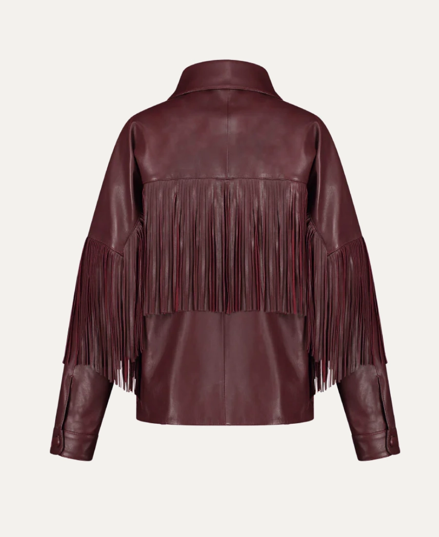 Regent Womens Burgundy Leather Fringe Jacket