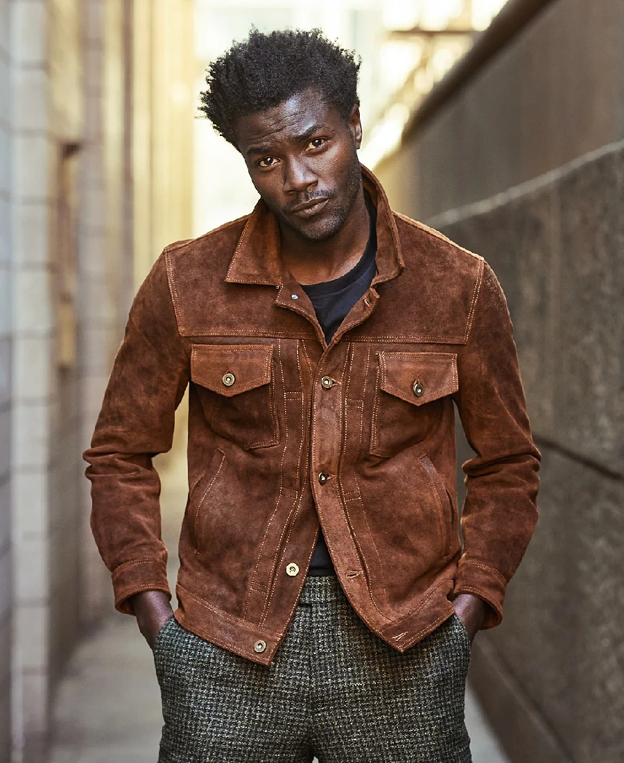 Ridgeback Mens Waxed Suede Trucker Jacket