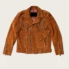 Roughrider Mens Brown Fringes Suede Moto Jacket