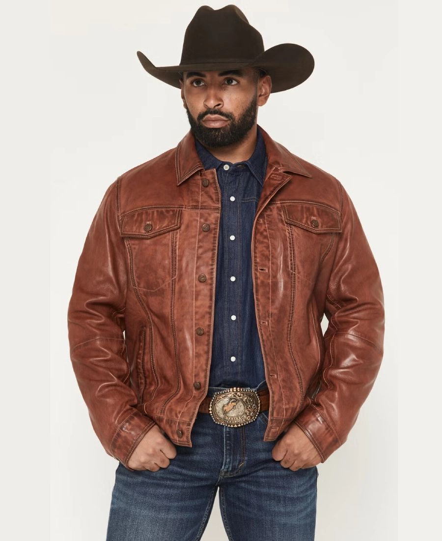 Rusthide Mens Polished Leather Trucker Jacket