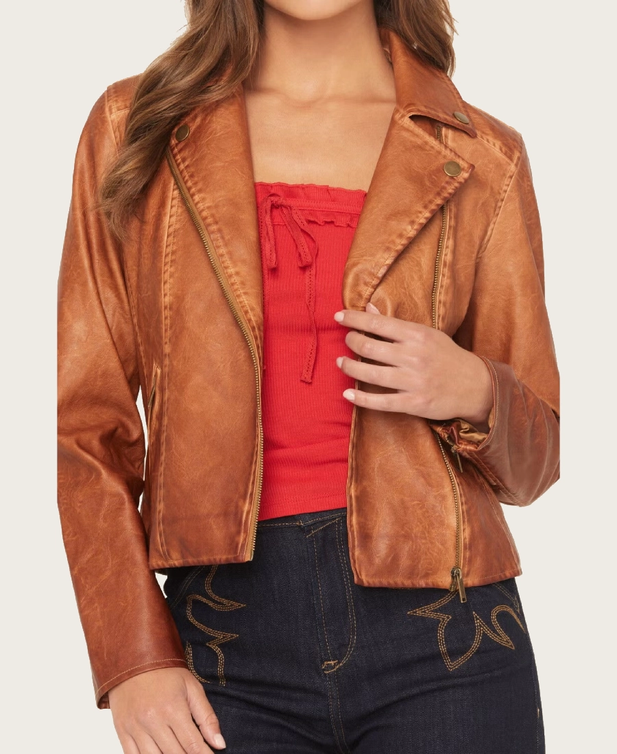Rustic Edge Women’s Textured Brown Leather Moto Jacket - Image 4