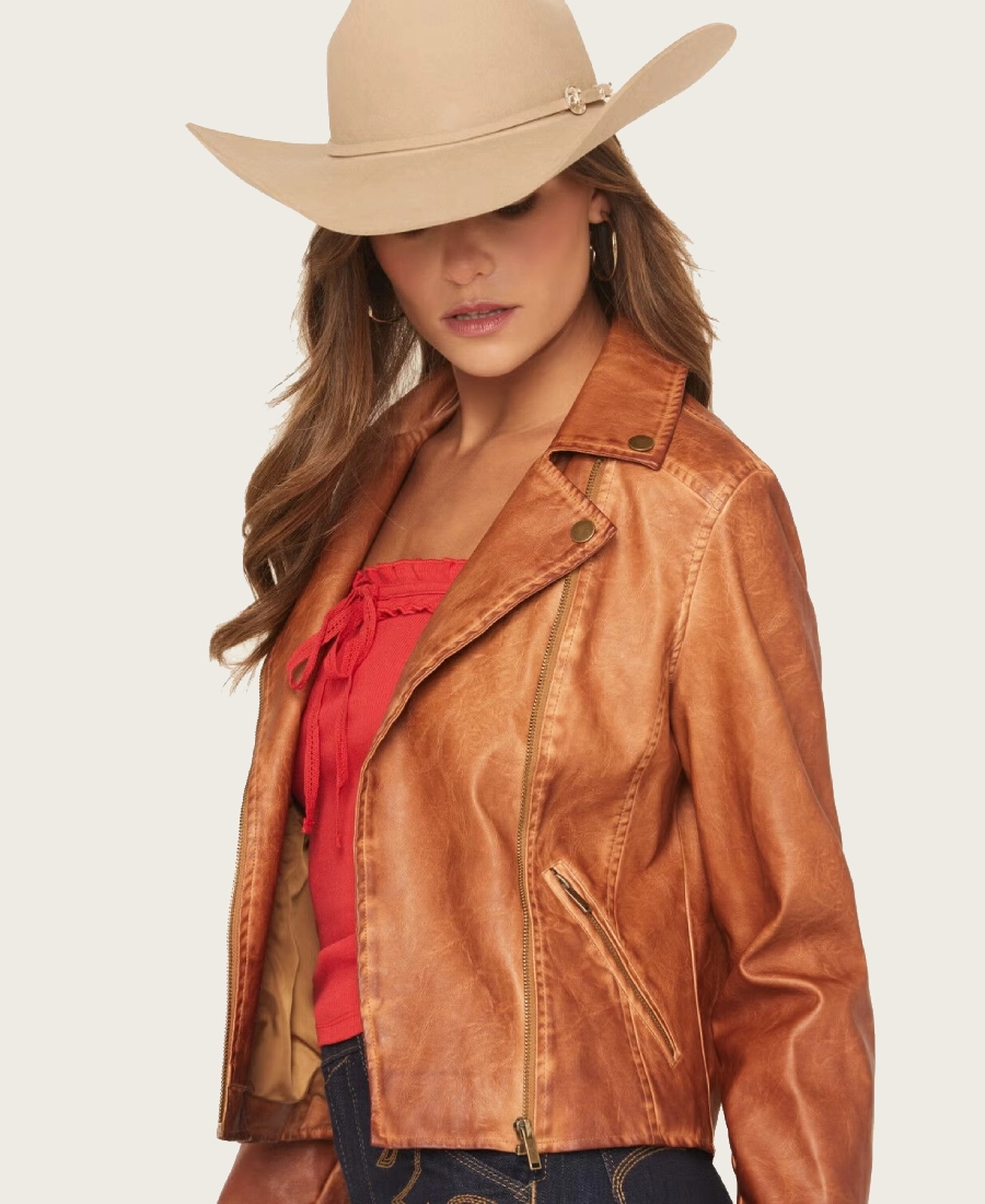 Rustic Edge Women’s Textured Brown Leather Moto Jacket - Image 3