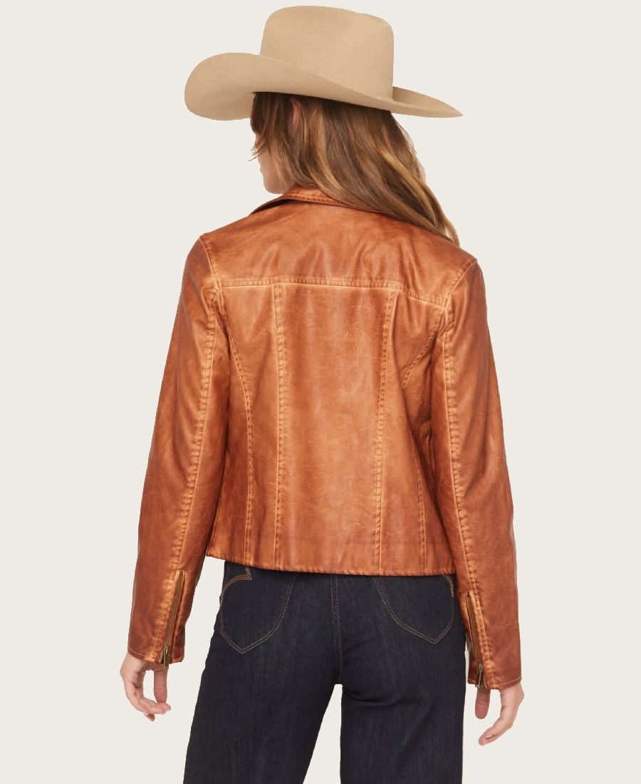 Rustic Edge Women’s Textured Brown Leather Moto Jacket - Image 2