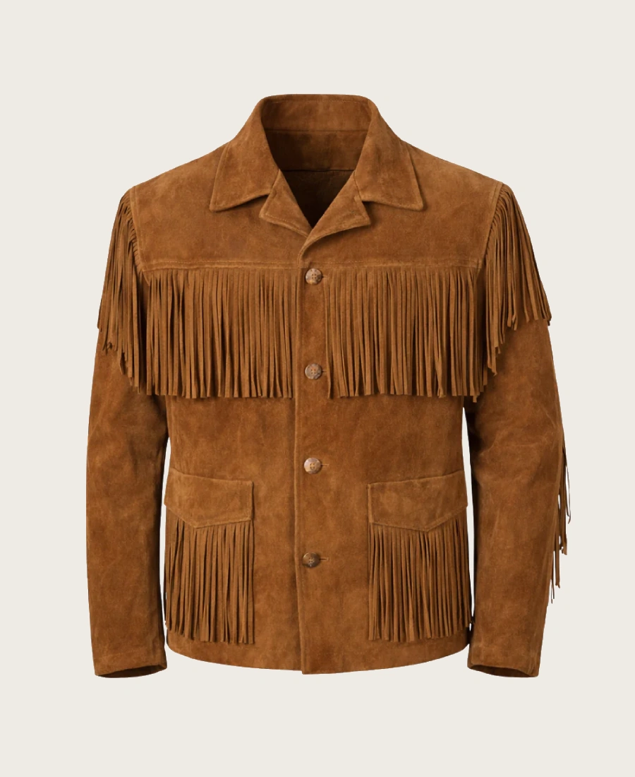 Rustler Mens Vintage Brown Suede Fringe Jacket