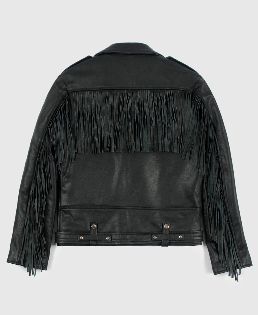 Ryder Men's Black Leather Fringe Biker Jacket - Image 3