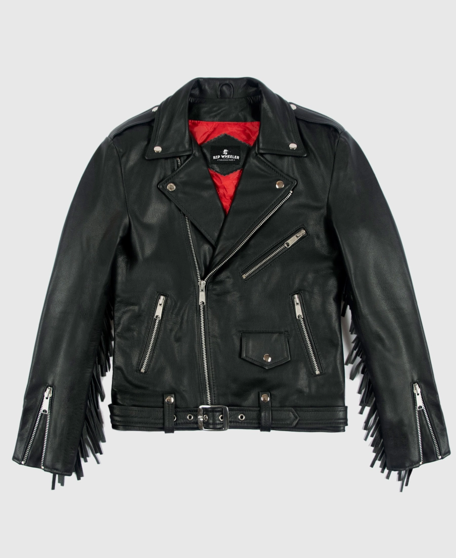 Ryder Men's Black Leather Fringe Biker Jacket - Image 4