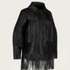 Sierra Night Womens Onyx Black Leather Fringe Coat